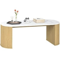 Tavolino ovale, tavolino d'appoggio effetto marmo, angoli arrotondati piedi spessi, 110 x 50 x 40 cm, bianco