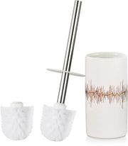 Kit di spazzole per il water WC con tenuta in ceramica, set di spazzole per il water contiene 2 teste di spazzola in bianco e tenuta in ceramica bianca e oro.