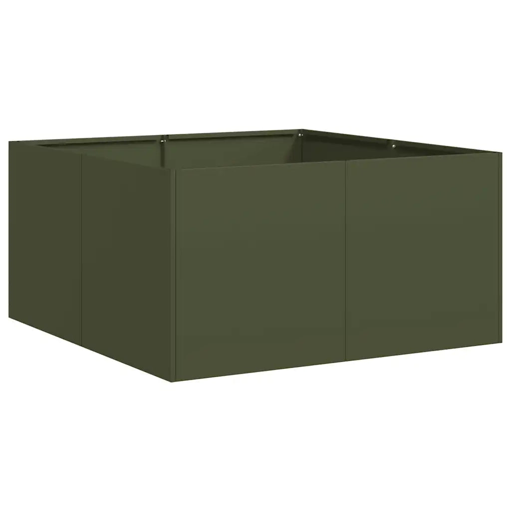 Fioriera-Vaso-Contenitore per Piante Verde Oliva 80x80x40 cm in Acciaio Laminato a Freddo