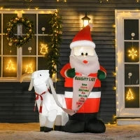 Babbo Natale Gonfiabile con Capretta e Luci LED Integrate per Esterno 135x85x180cm