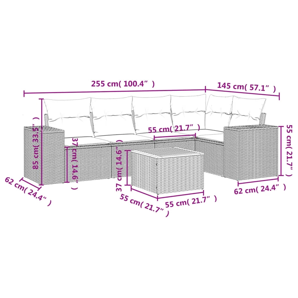 Set Divano da Giardino 6 pz con Cuscini Grigio in Polyrattan 3257768