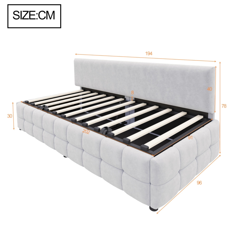 Letto singolo imbottito 90x200 cm grigio chiaro con vano idraulico