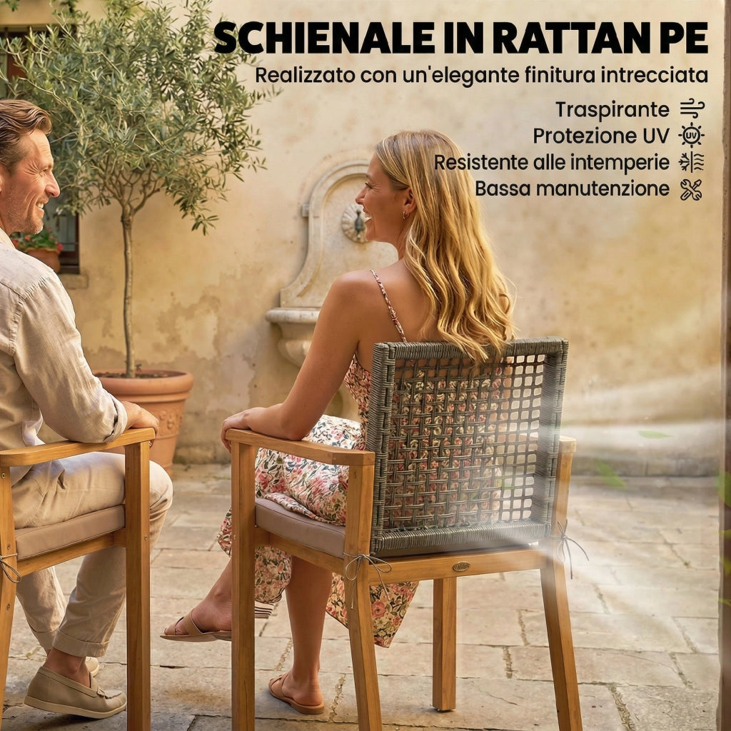 Sedia da Pranzo in Legno di Acacia con Cuscini ¨C zephmum ¨C Legno Naturale