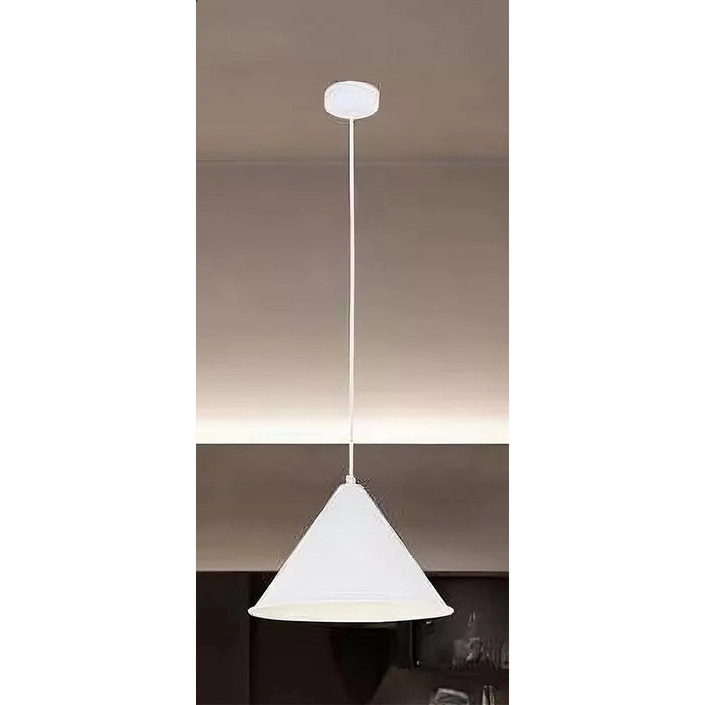 Trade Shop - Lampadario A Sospensione E27 Ferro Paralume Moderno Contemporaneo Cono Bianco 33375 -