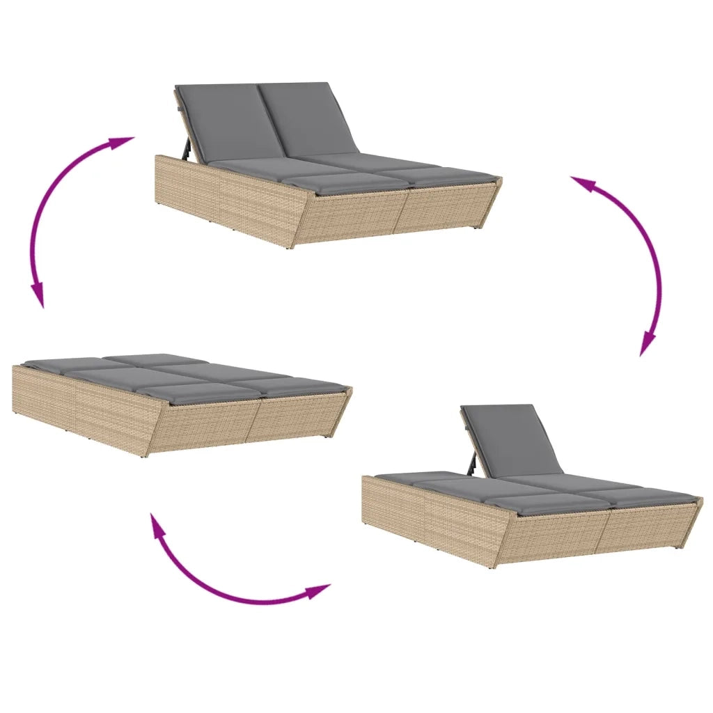 Lettino Prendisole | Sdraio da giardino | Lettino da sole con Cuscini Beige in Polyrattan