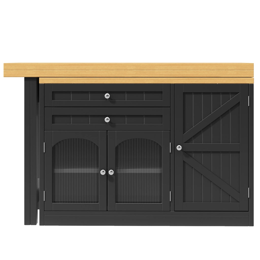 Mobile cucina estensibile 120x40x73.5 cm girevole a 360°; con cassetti; MDF e metallo nero