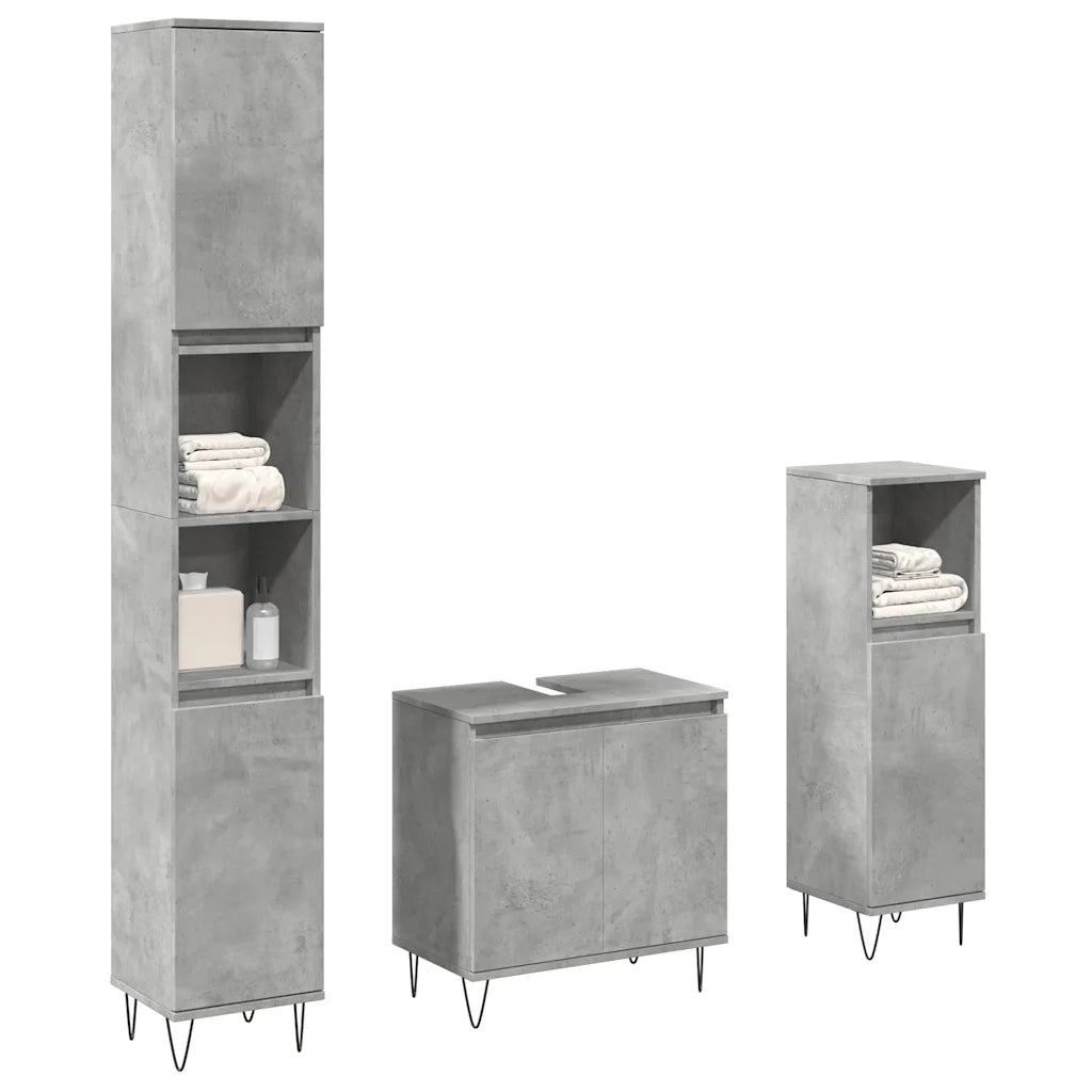 Set Mobili da Bagno 3 pz Grigio Cemento in Legno Multistrato 3324953