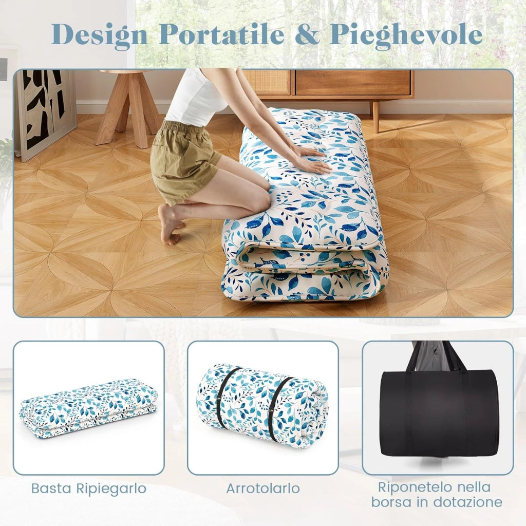 Materasso Futon Pieghevole, Materasso Portatile con Sacca da Trasporto per Camping, Materasso da Terra con Copertura Lavabile (Verde,200 x 140 cm)