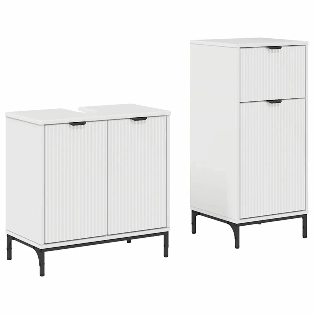 Set di mobili per il bagno con cassetto 2 pcs Bianco Lucido