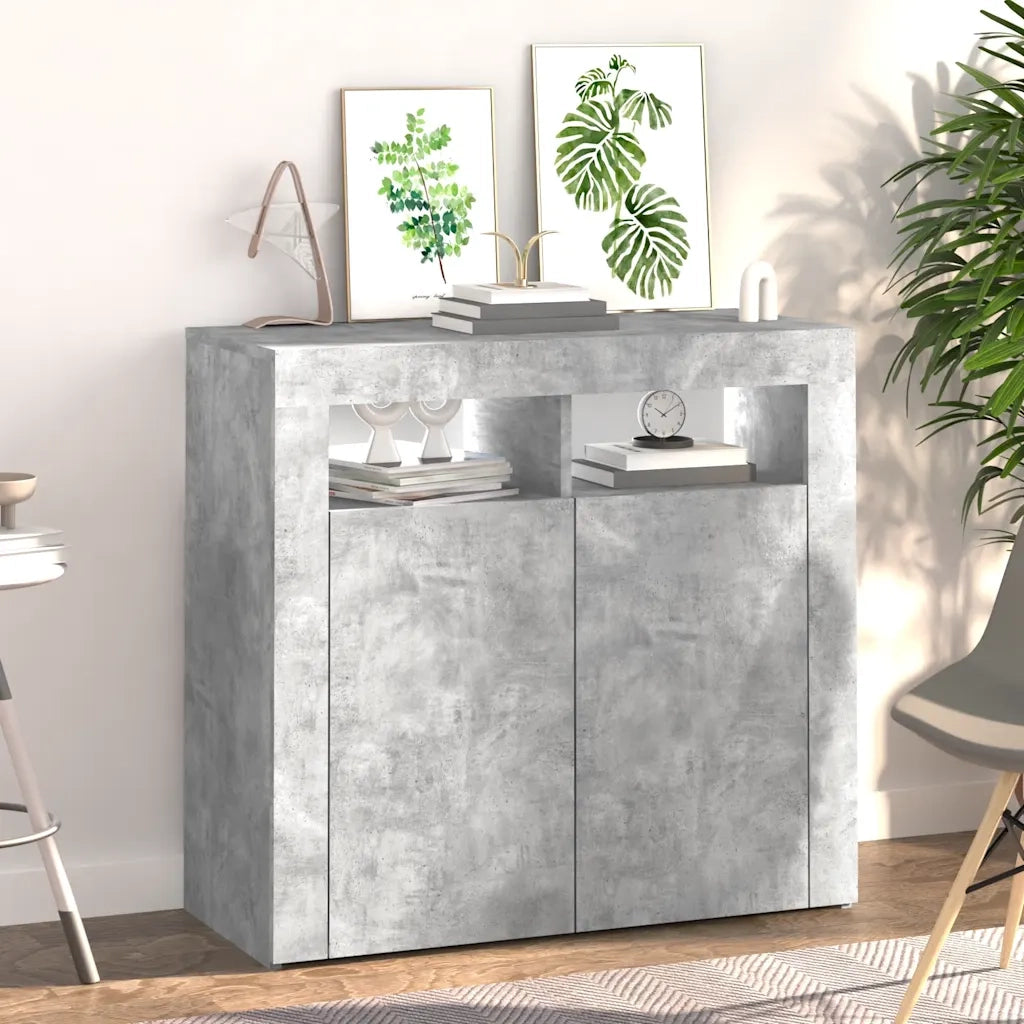Credenza | Madia | Buffet da pranzo | Armadio da pranzo con Luci LED Grigio Cemento 80x35x75 cm