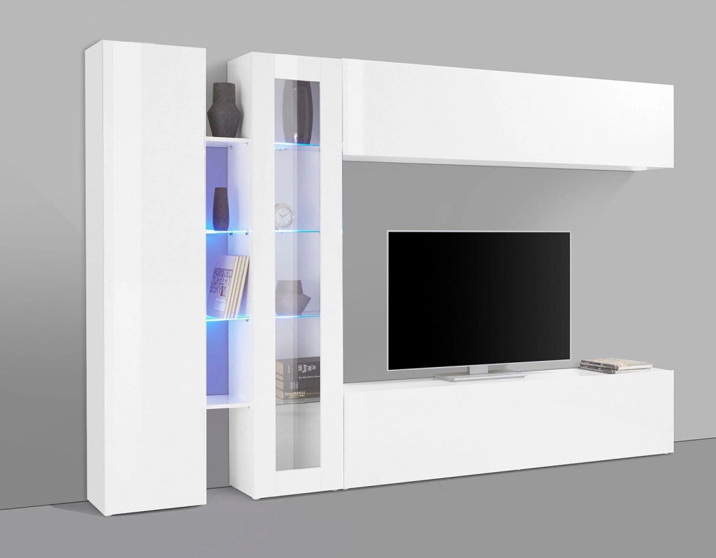 Parete Attrezzata Soggiorno 280x30x180 cm Maruska n°7 Bianco Lucido