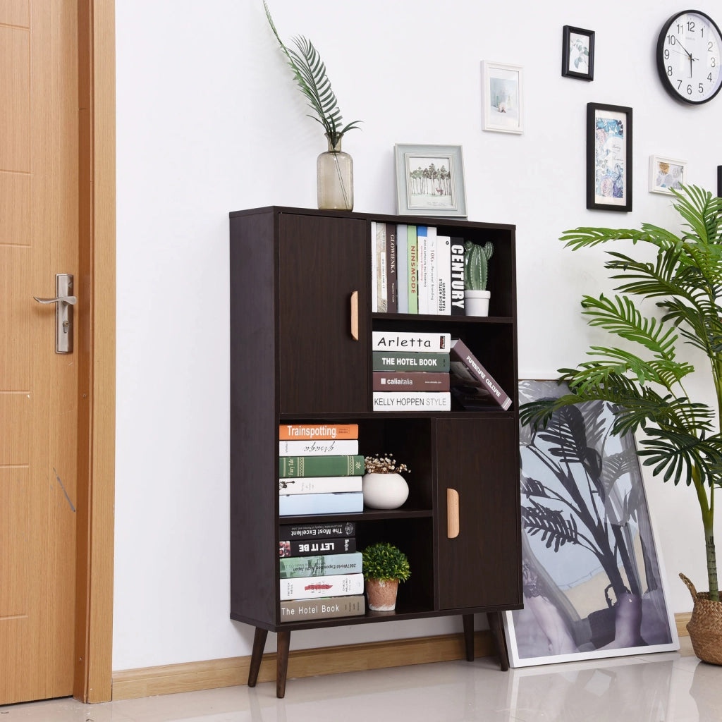 Libreria con ante e ripiani ¨C Zephmum ¨C 80x24x123 cm in legno massello weng¨¦