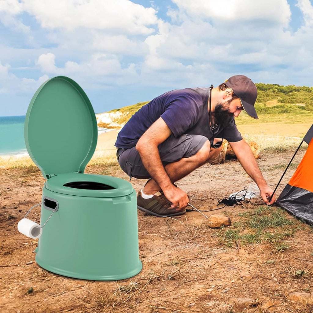 Toilette Portatile WC Chimico, WC da Viaggio Leggero con Secchio Interno Rimovibile,Water Portatile per Adulti e Anziani con Portarotolo, Supporto Carico 200 kg, 41 x 49 x 34 cm