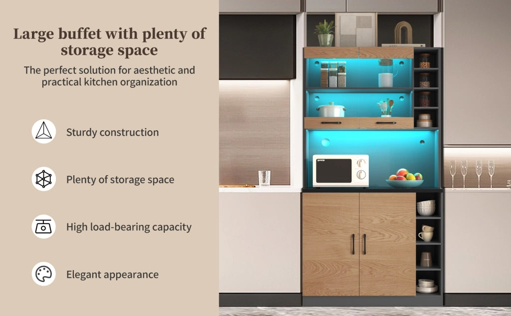 Mobile Cucina Highboard con LED ¨C Xylo ¨C Legno, 100x47x187cm