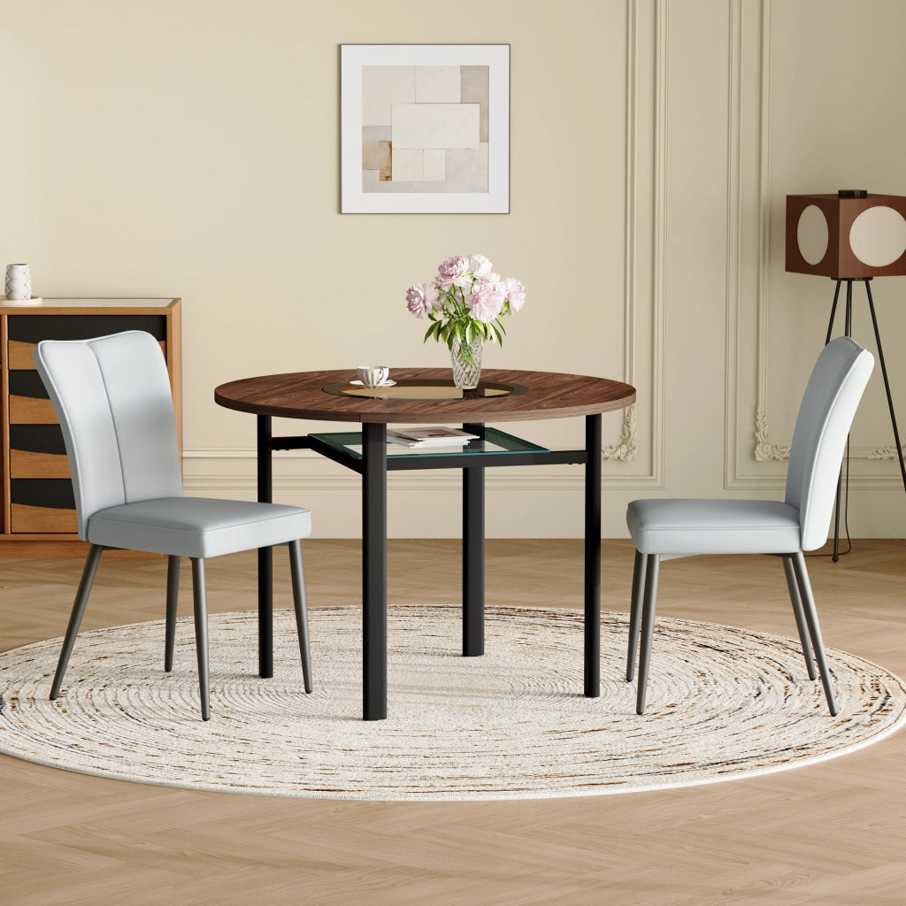 Tavolo da pranzo rotondo per 2 persone con piano in MDF e vetro, 2 sedie in PU, per cucina e soggiorno, 100 cm
