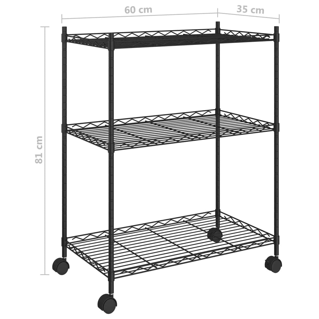 Scaffale portaoggetti a 3 ripiani con ruote 60 x 35 x 81 cm 150 kg nero 02_0045691