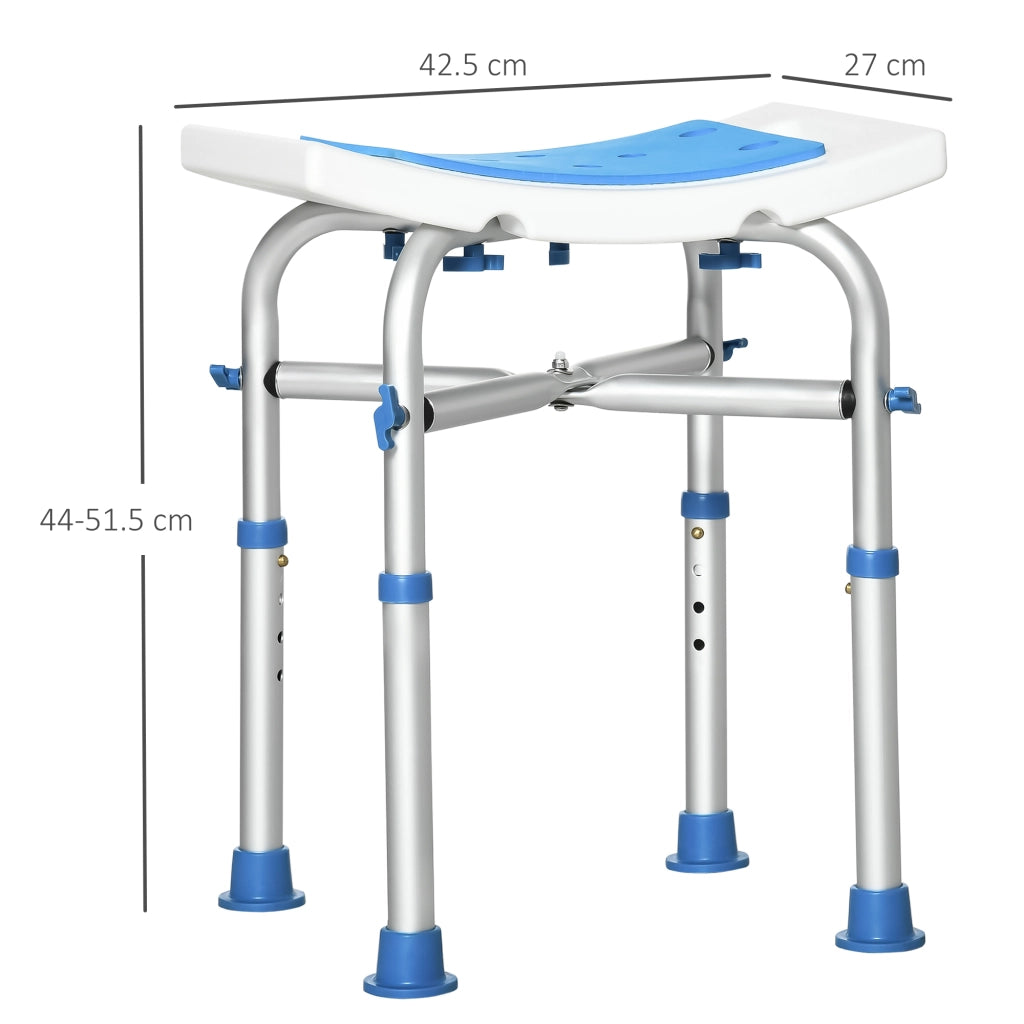 EasyComfort Sgabello per Doccia in Alluminio con Altezza Regolabile e Piedini Antiscivolo a Ventosa, Blu