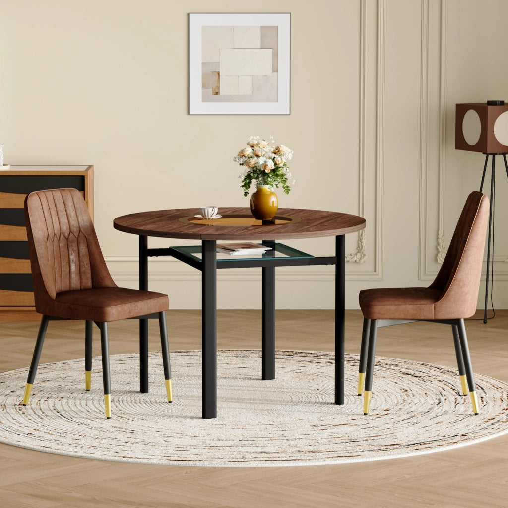 Set tavolo da pranzo rotondo Ø100 cm con 2 sedie marroni e gambe nere