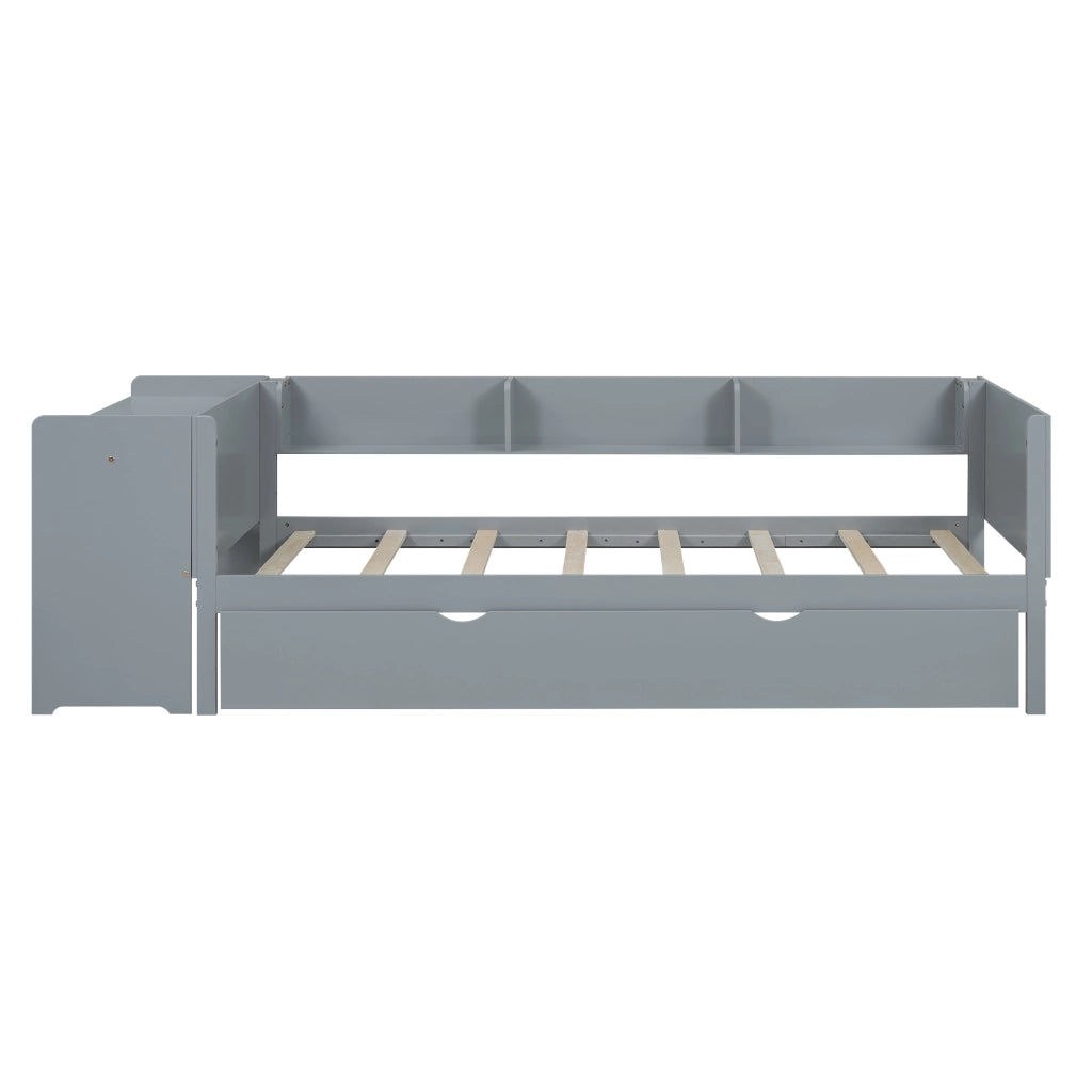Letto con letto estraibile 90 × 200 cm con scrivania e tre ripiani laterali in legno grigio