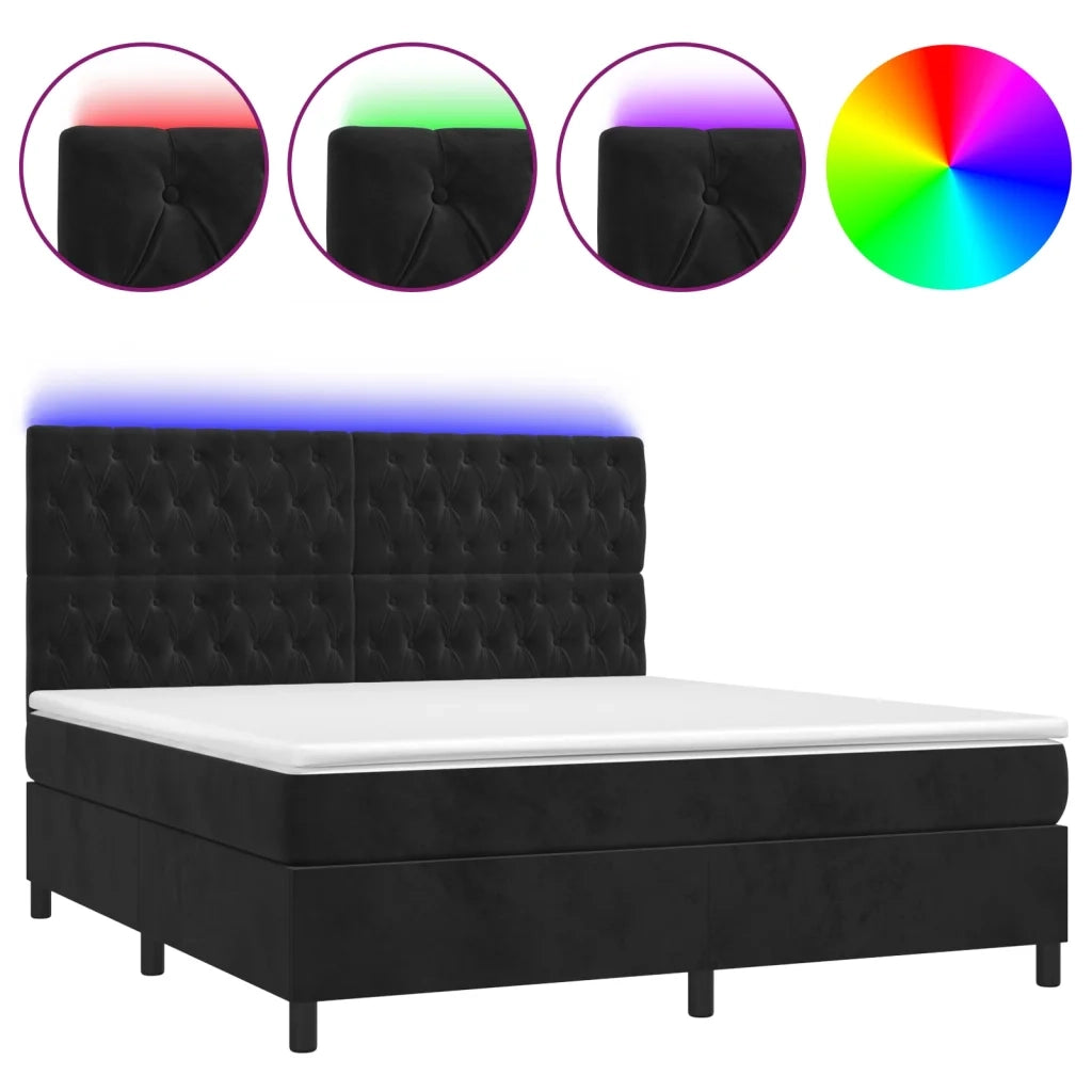 Letto a Molle con Materasso e LED Nero 160x200 cm in Velluto 3136313