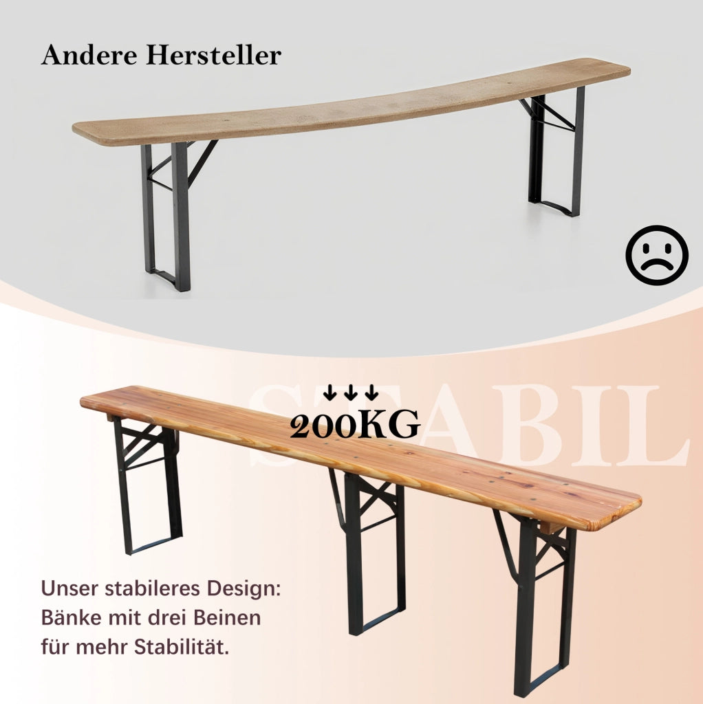 Set birreria pieghevole 177x46x78 cm; struttura rinforzata; metallo; colore naturale