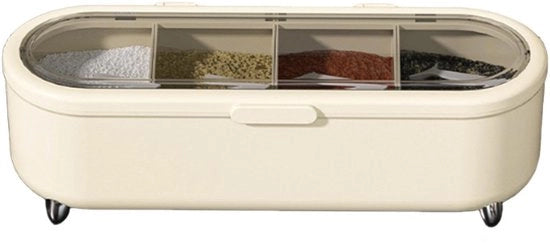 Scatola per spezie, contenitore per il sale, organizzatore per pepe e zucchero, 4 griglia contenitore per spezie, contenitore per spezie, contenitore per polvere per uso cucina, 26 x 8,7 x 8 cm/romboide