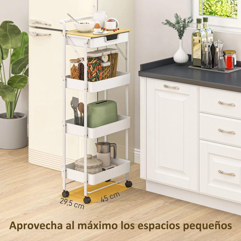 Carrello Cucina 4 Ripiani con Ruote ¨C Xylo ¨C Bianco con Cassetto e Cestelli