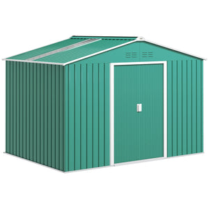 Casetta Box da Giardino Porta Attrezzi 277x195x192 cm con 2 Porte Scorrevoli Verde Scuro