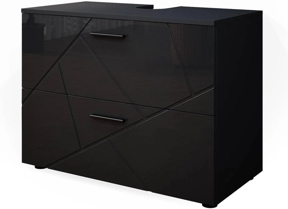 Mobile sottolavabo per bagno Irma, Antracite lucido, 80 x 58.6 cm, adatto per l'installazione sopra il sifone con aperture di aerazione