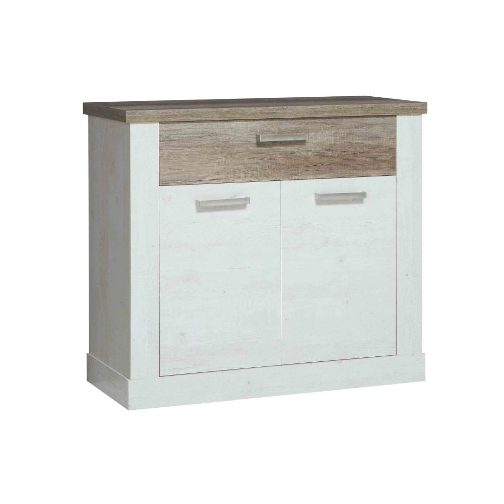 Madia Flux 2 ante e 1 cassetto 101 cm pino bianco con top rovere antico
