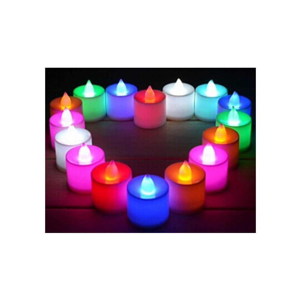 Trade Shop - Set 12 Mini Candele Led Senza Fiamma Tremolante Rgb Multi Colore Batteria Incl. -