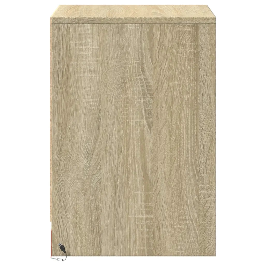 Comodino con Luci LED Rovere Sonoma in Legno Multistrato