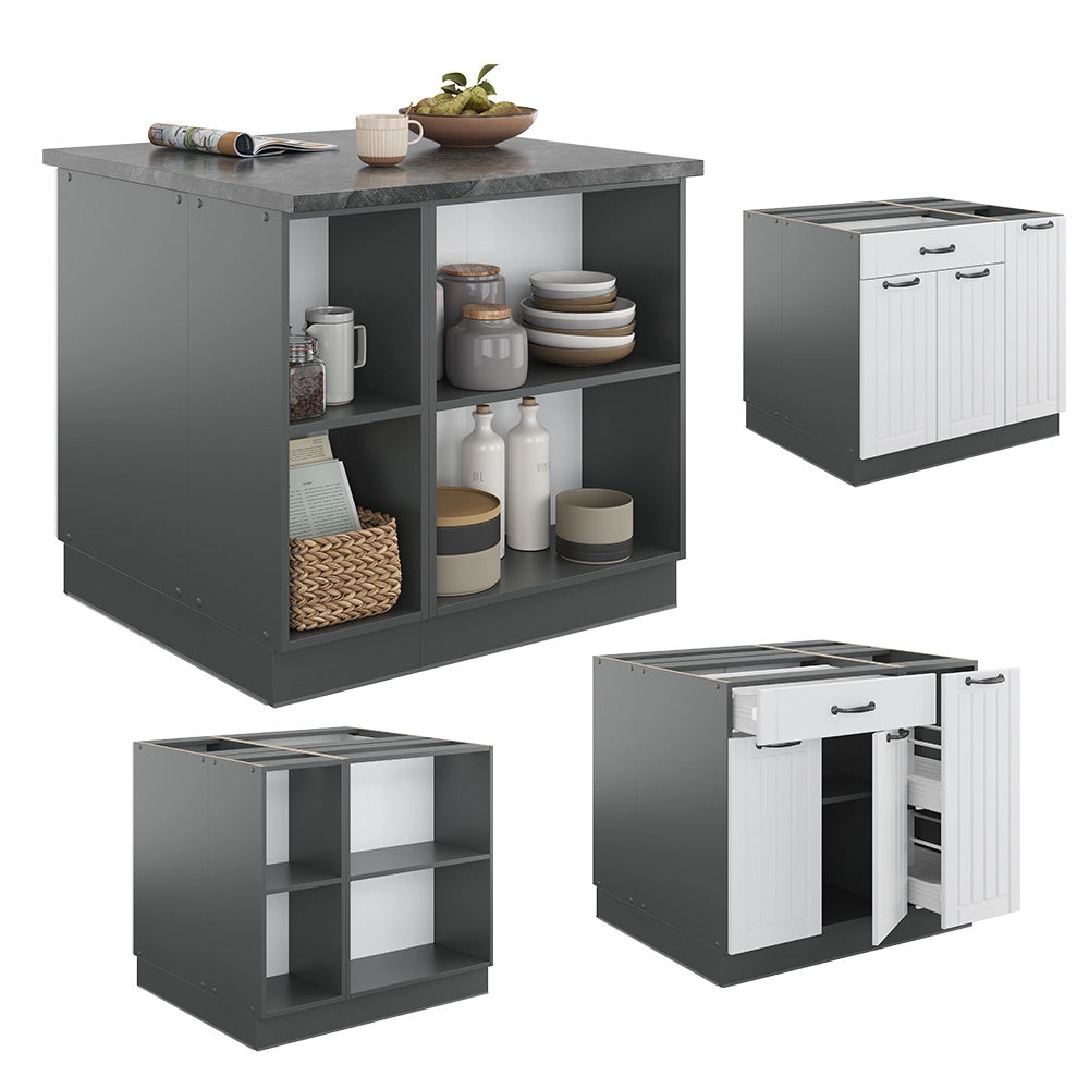 Isola cucina Fame-Line Bianco rustico/Antracite 90 cm con cassetto, senza piano di lavoro Vicco