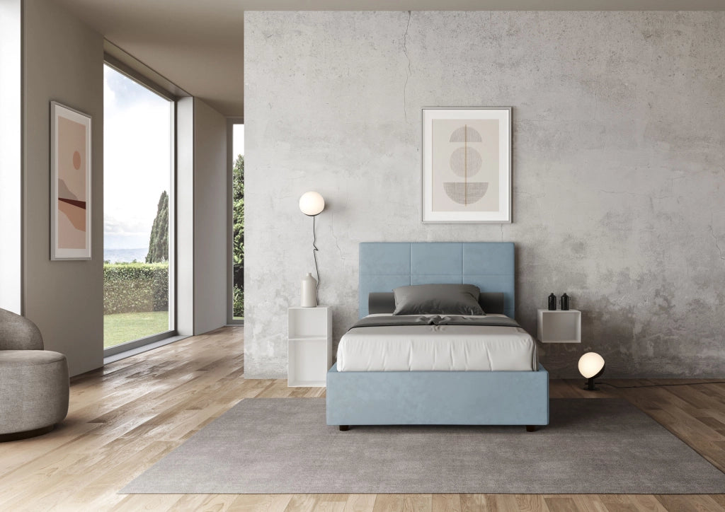 BS COM Letto una piazza e mezza contenitore imbottito 120x210 microfibra azzurro