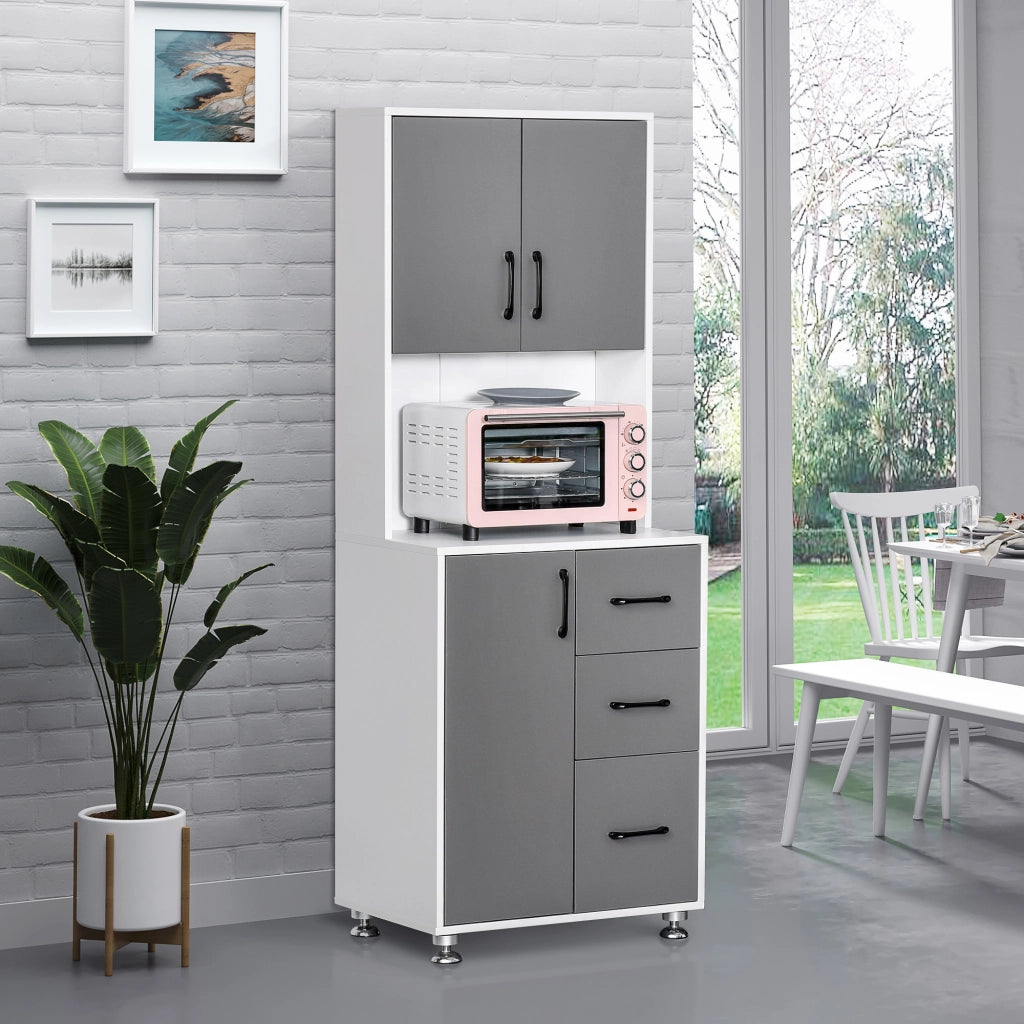 Armadio da cucina con 3 cassetti e ripiano ¨C zephmum ¨C grigio e bianco 60x40x160 cm