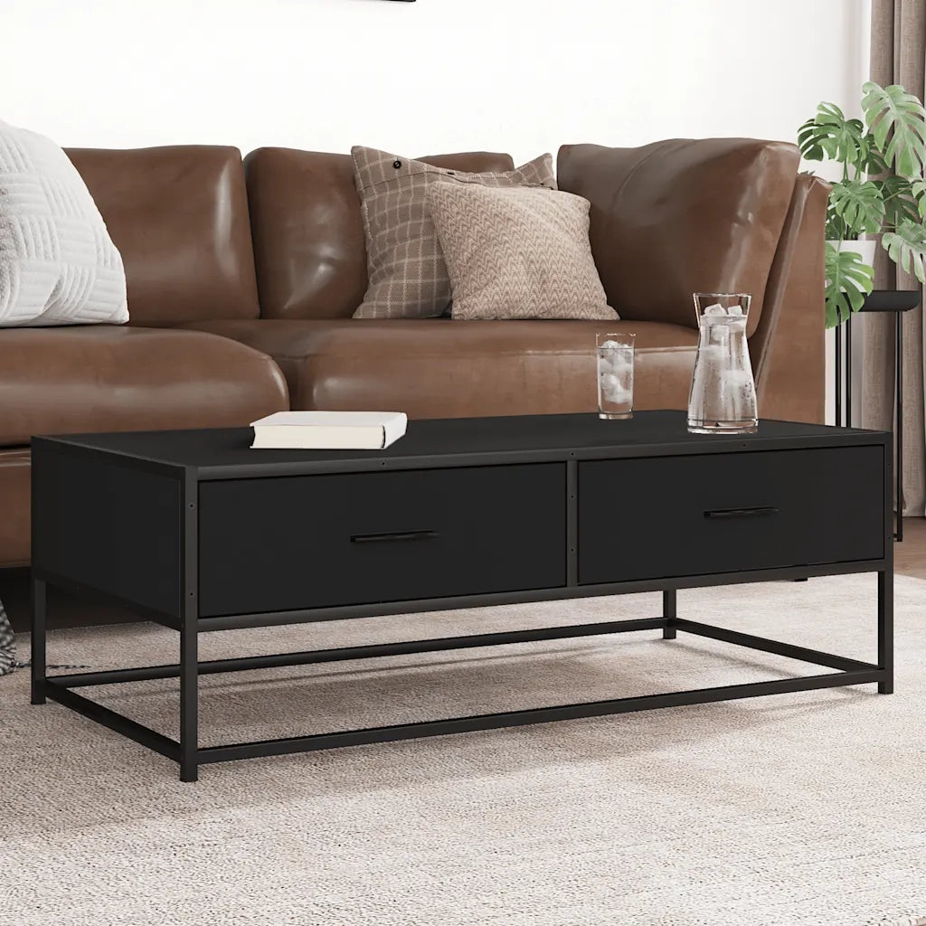 Tavolino Salotto Nero 100x50x35 cm Legno Multistrato e Metallo