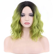 Parrucca cosplay 40 cm per donne, fibre termoresistenti, colore misto con partizione centrale, capelli a rose, lunghezza del capello, adatto per festival e feste