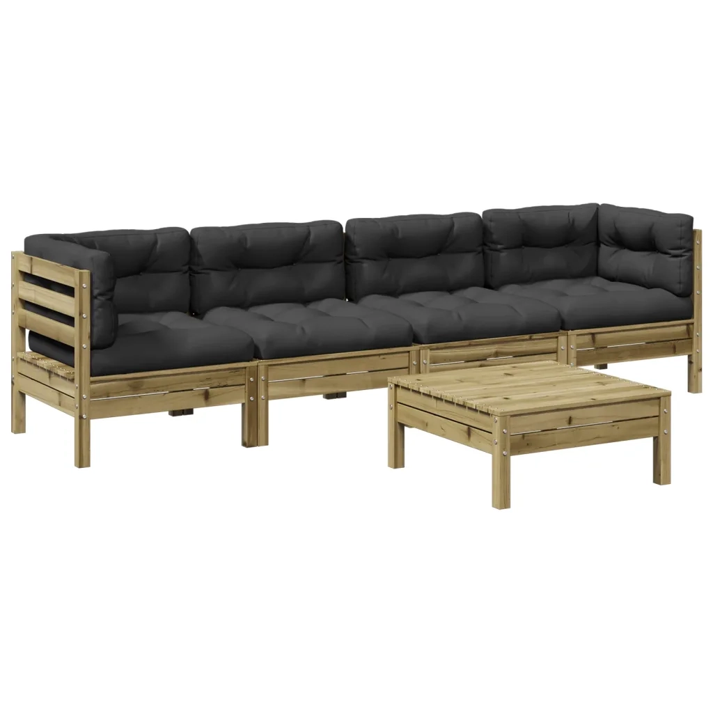 Set Divani da Giardino 5pz con Cuscini Legno Impregnato di Pino 3299285
