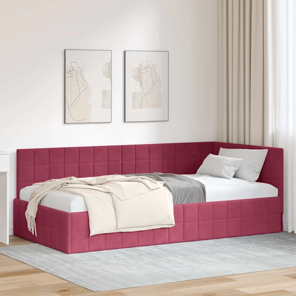Cornice del letto ad angolo Rosso Vino 90 cm x 190 cm Velluto