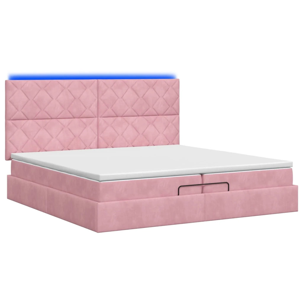 Letto Ottomano con Materasso e LED Rosa 200 x 200 cm Velluto 3458402