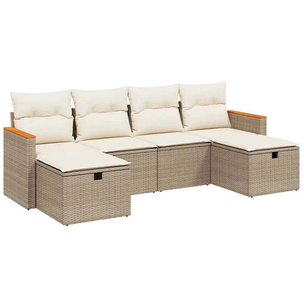 Set Divano da Giardino 6 pz con Cuscini Beige in Polyrattancod mxl 89763