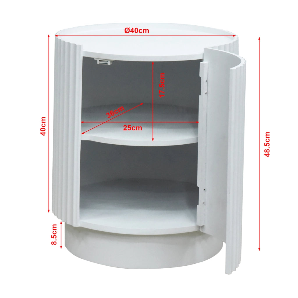 Tavolino Rotondo Rill con Anta e Scomparti Interni 49 x Ø40 cm - Bianco [en.casa]