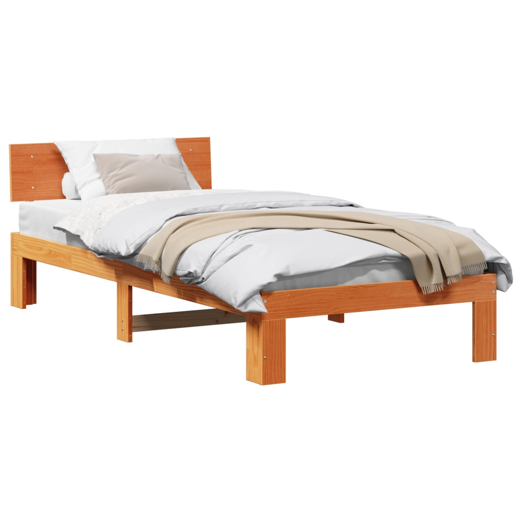 Struttura Letto con Testiera Marrone Cerato 80x200 cm Legno Massello di Pino