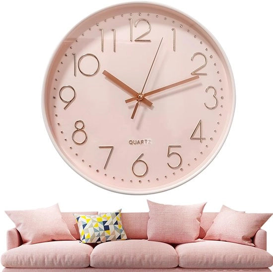 Orologio da parete rotondo 30cm senza suono, orologio da parete moderno senza suono, orologio da parete per bambini, grande orologio da parete, orologio da parete silenzioso (rosa/rose gold)