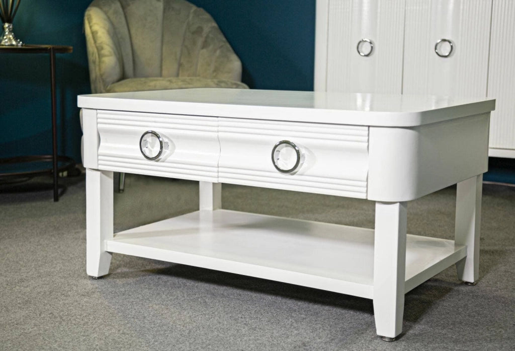 Tavolino da salotto Taylor, Tavolo basso da caffè, Portariviste per divano, Ripiano da soggiorno, 90x60 h47 cm, Bianco