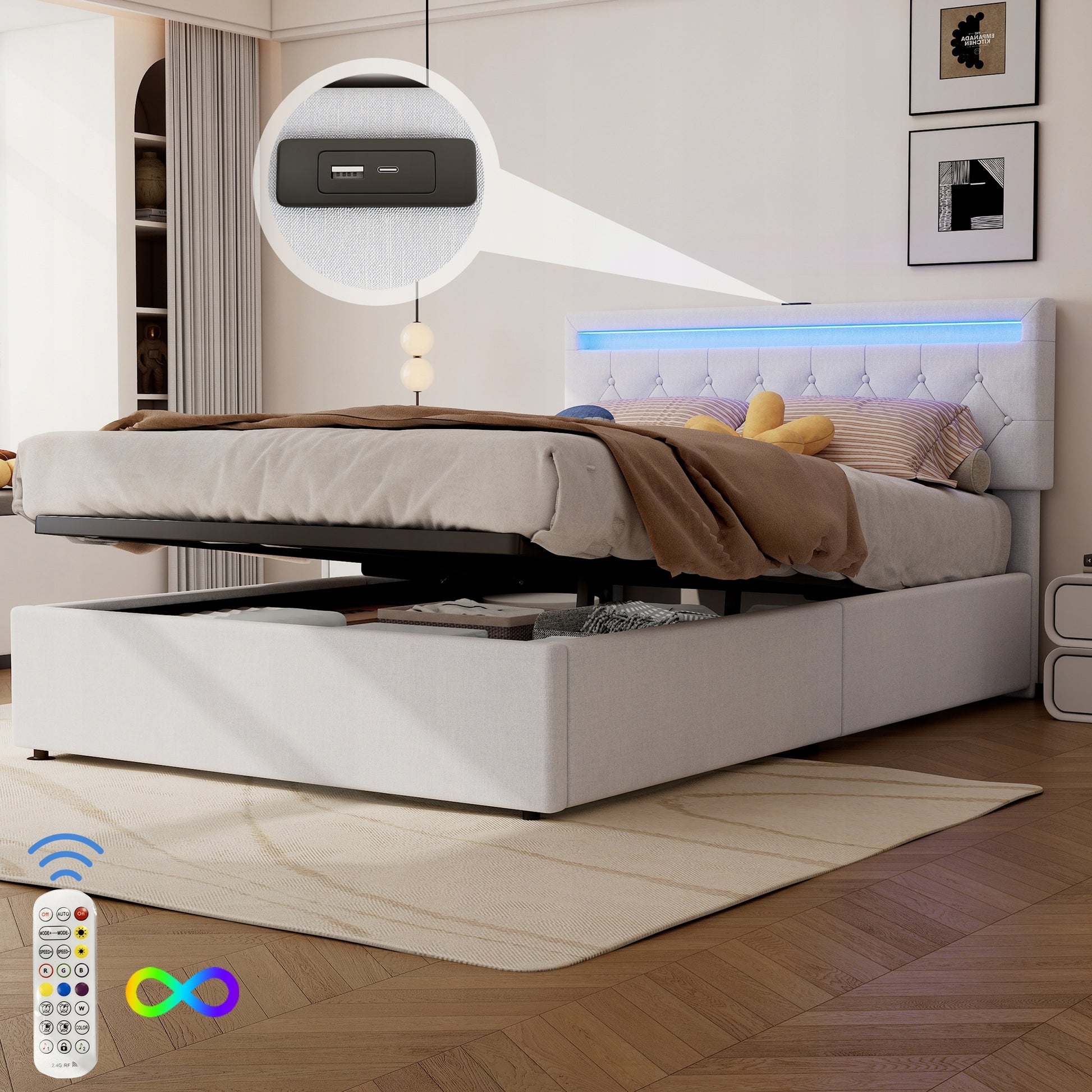 Letto singolo 140x200 - Xylo - Bianco con USB-C e RGB