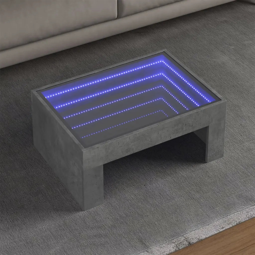 Tavolino da Salotto con LED Infinity-Tavolino da soggiorno Grigio Cemento 70x50x30 cm