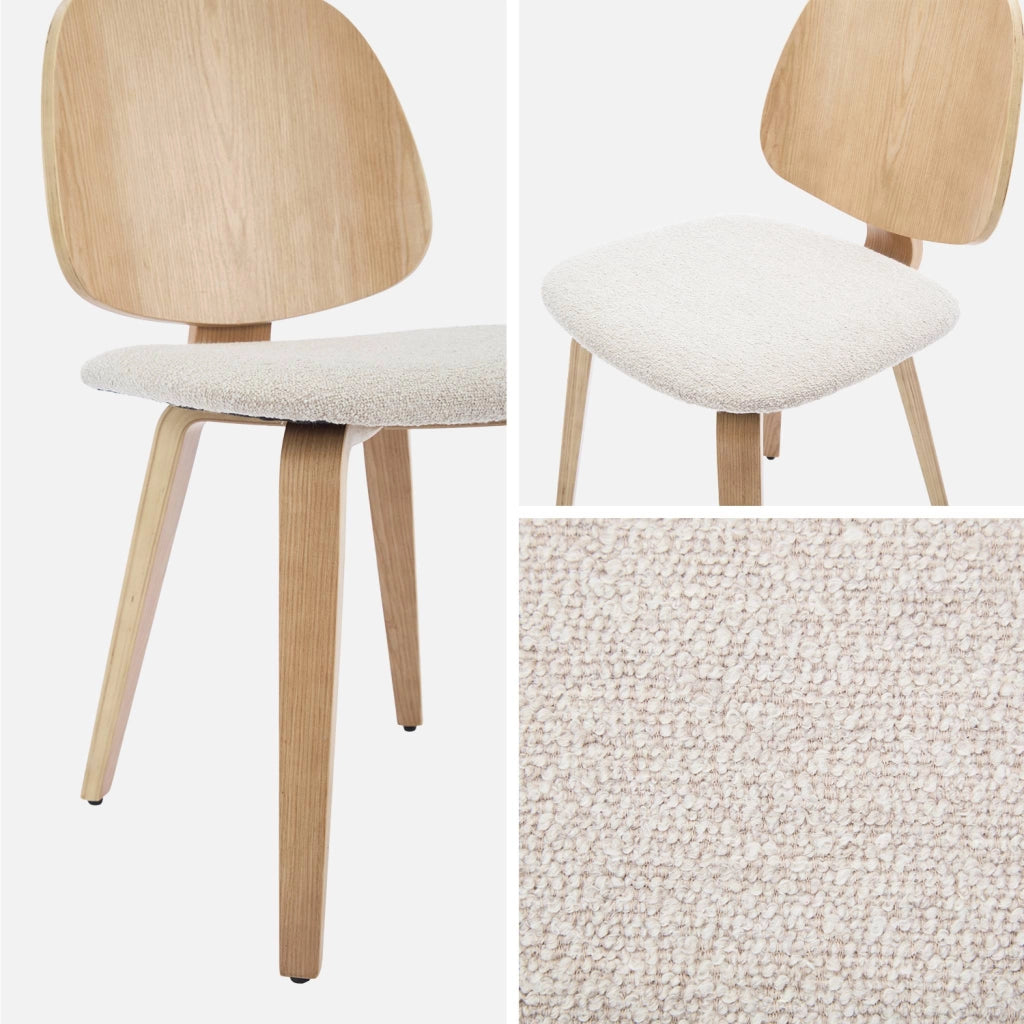 Sedia in legno curvato e bouclé, set di 2, grigio chiaro