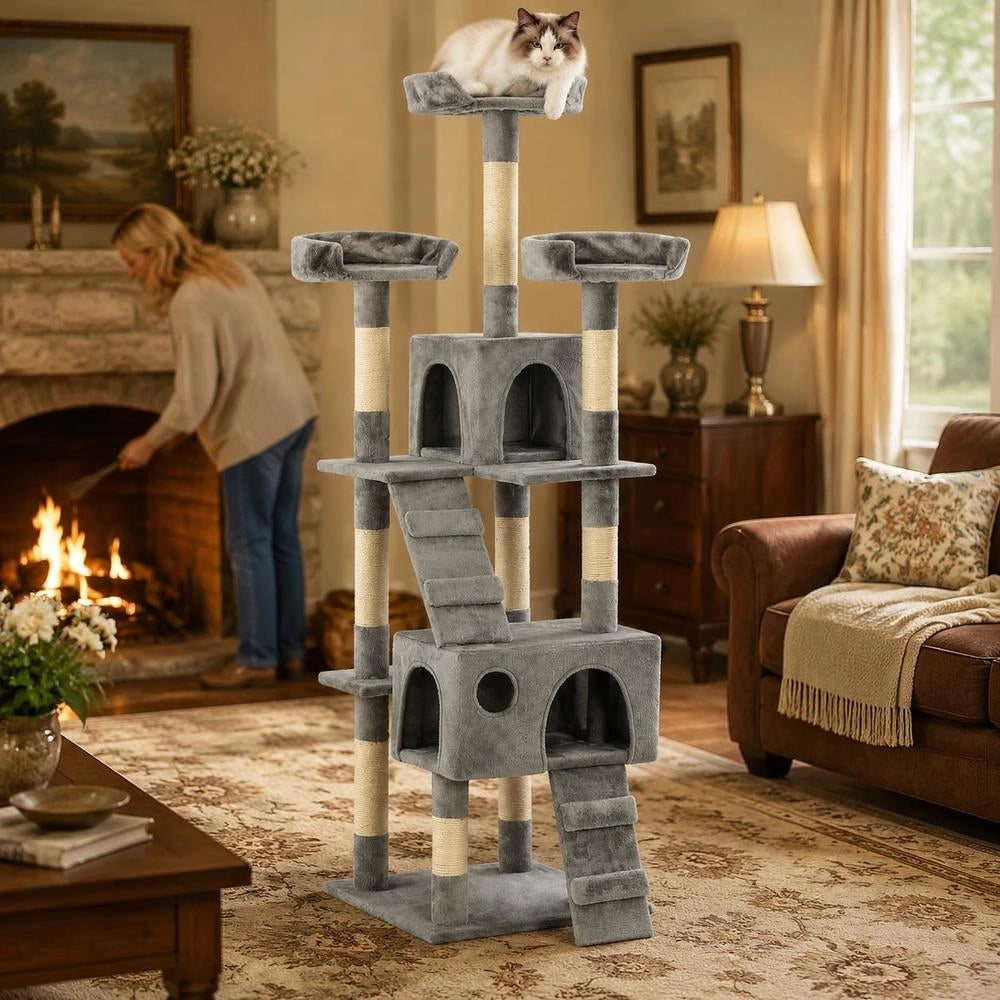 Cat Scratching Post With Sisal Scratching Columns, 170 Cm, Grey