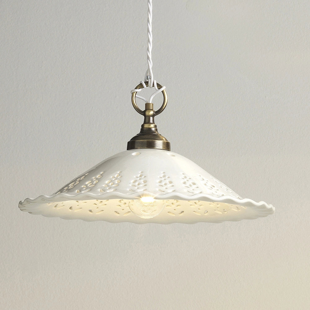 MERLETTO Lampada Sospensione Saliscendi in Ceramica Traforata Ø39